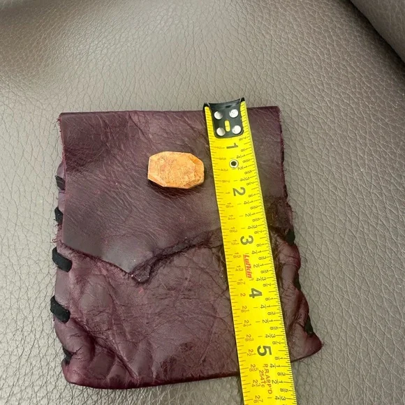 Softest Organic Looking Handcrafted Burgundy Leather Pouch Signed Artist - Picture 5 of 7